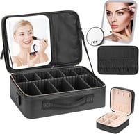 Yokilly Nagy Kozmetikai Táska LED Tükörrel - Vízálló Smink Szervező Táska Világítással - Professzionális Makeup Tárolódoboz Fekete 1