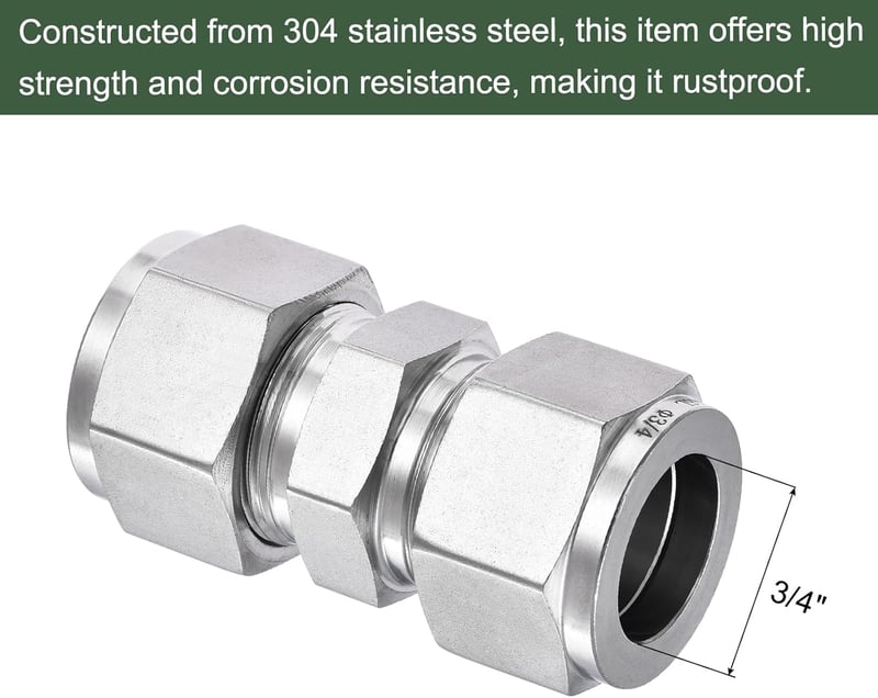 YOKIVE 3/4" Rozsdamentes Acél Egyenes Csatlakozó Adapter 316 Csőhöz