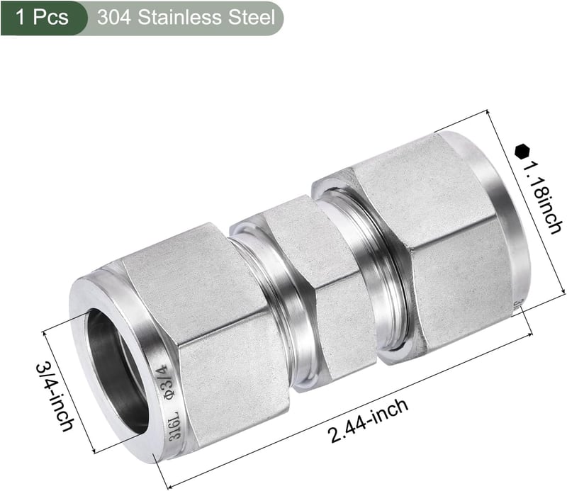 YOKIVE 3/4" Rozsdamentes Acél Egyenes Csatlakozó Adapter 316 Csőhöz