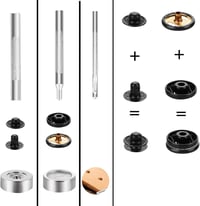 Yolev 12 szett nyomógomb készlet fogóval, 15 mm bőr nyomógomb, 4 szerelőeszköz, fekete 3