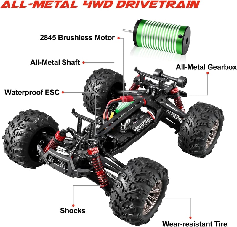 YONCHER YC250 62km/h 4WD RC Monster Truck Brushless Távirányítós Autó 2 Akkumulátor