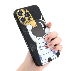 Yonds Queen maskica za iPhone 16 Pro Max, slatki crtani dizajn astronauta u svemiru, crni teleskop, mekana TPU maska otporna na udarce i klizanje