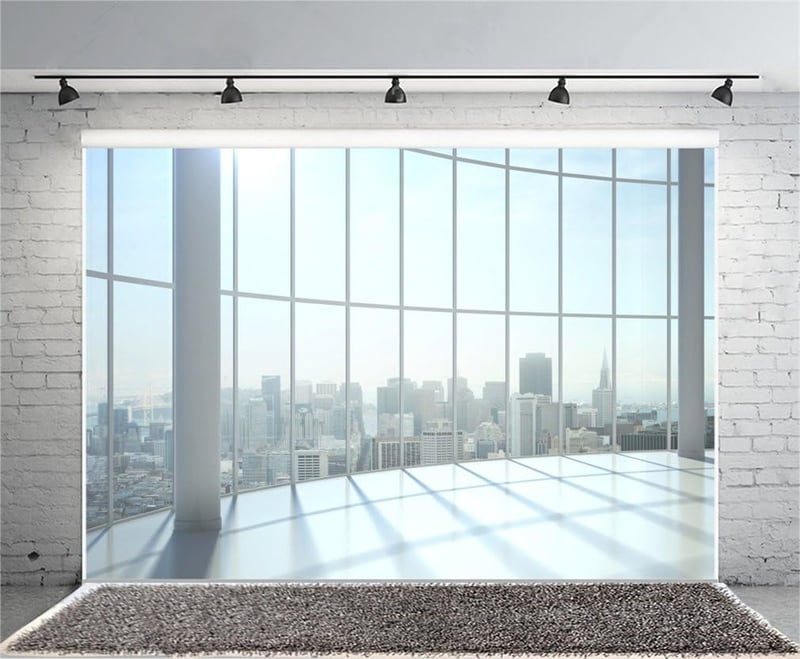 YONGFOTO 3x2m Vinyl Fotóháttér Felhőkarcoló Ablak Irodai Stúdió Portré Esküvő