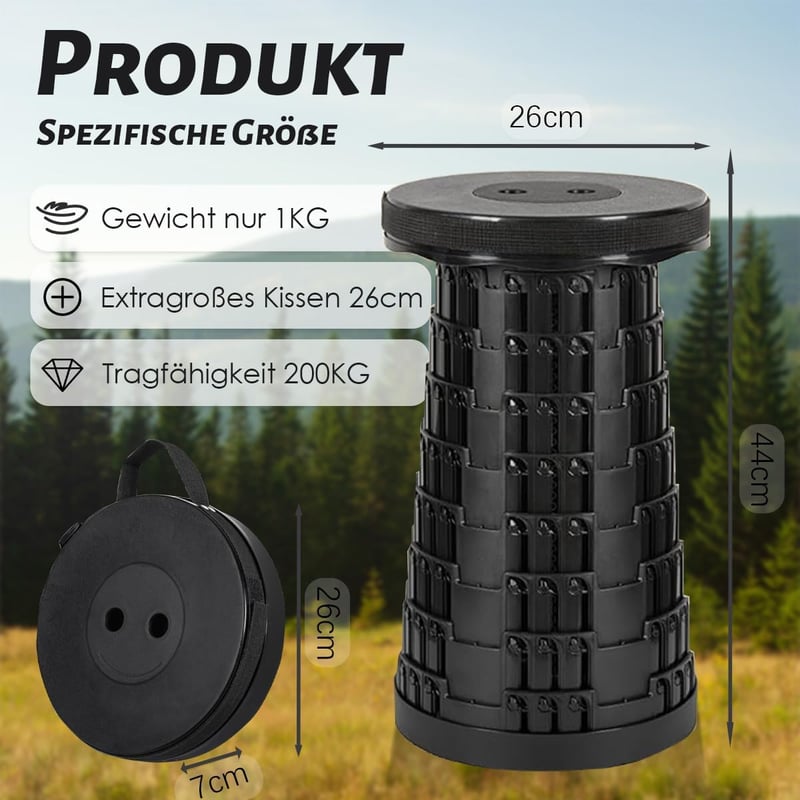 YONGHUO Összecsukható Teleszkópos Kemping Szék 200 kg Teherbírás Fekete