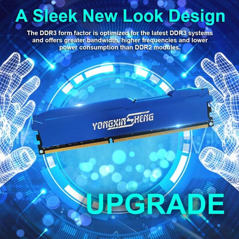 Yongxinsheng DDR3 32GB (4x8GB) 1866MHz PC3-14900 Asztali RAM Memória Kék