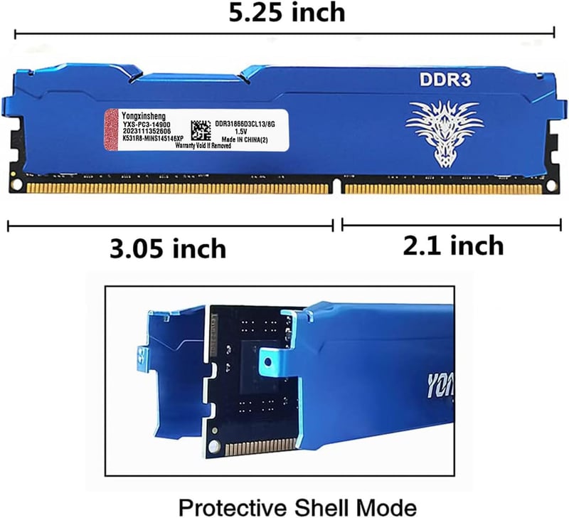 Yongxinsheng DDR3 32GB (4x8GB) 1866MHz PC3-14900 Asztali RAM Memória Kék