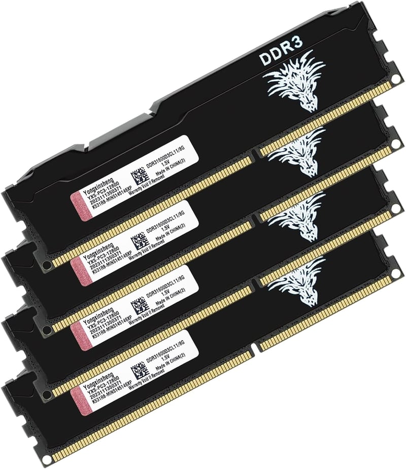 Yongxinsheng DDR3 32GB (4x8GB) 1600MHz PC3-12800 Asztali RAM Memória Fekete