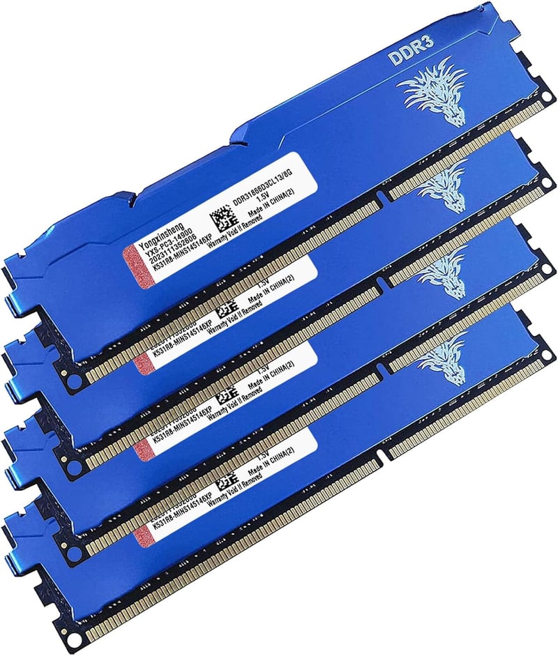 Yongxinsheng DDR3 32GB (4x8GB) 1866MHz PC3-14900 Asztali RAM Memória Kék