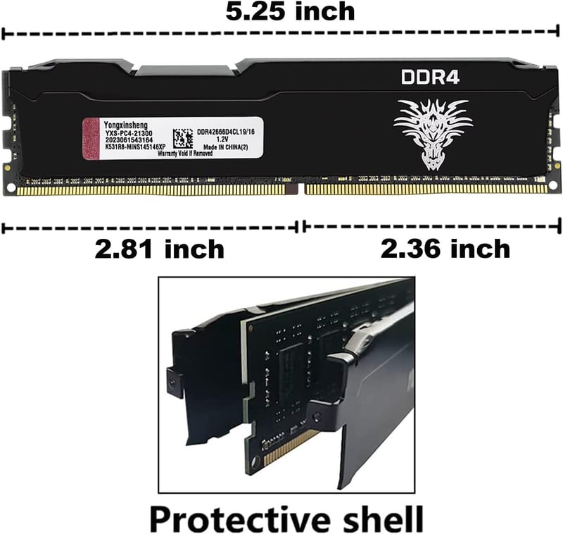 Yongxinsheng DDR4 64GB (4x16GB) Asztali Memória Kit 2666MHz PC4-21300 UDIMM RAM - Fekete, 1.2V, CL19, Számítógép Memória Bővítő Modul