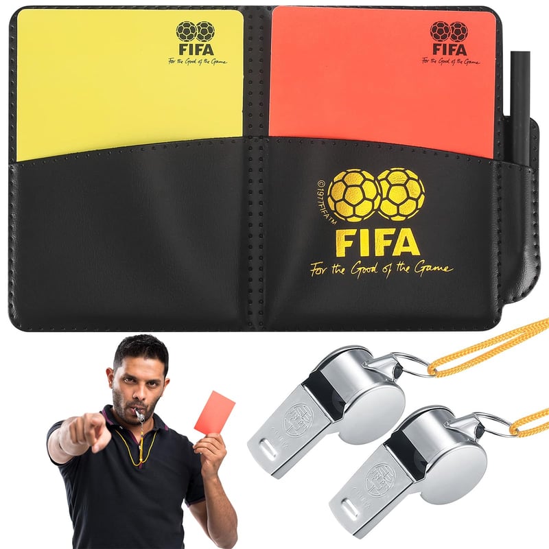 Set de Arbitraj YONGYONGBUY - Cartonașe Roșii și Galbene cu Fluier Metalic, Șnur, Fișe de Scor și Creion pentru Meciuri de Fotbal și Baschet