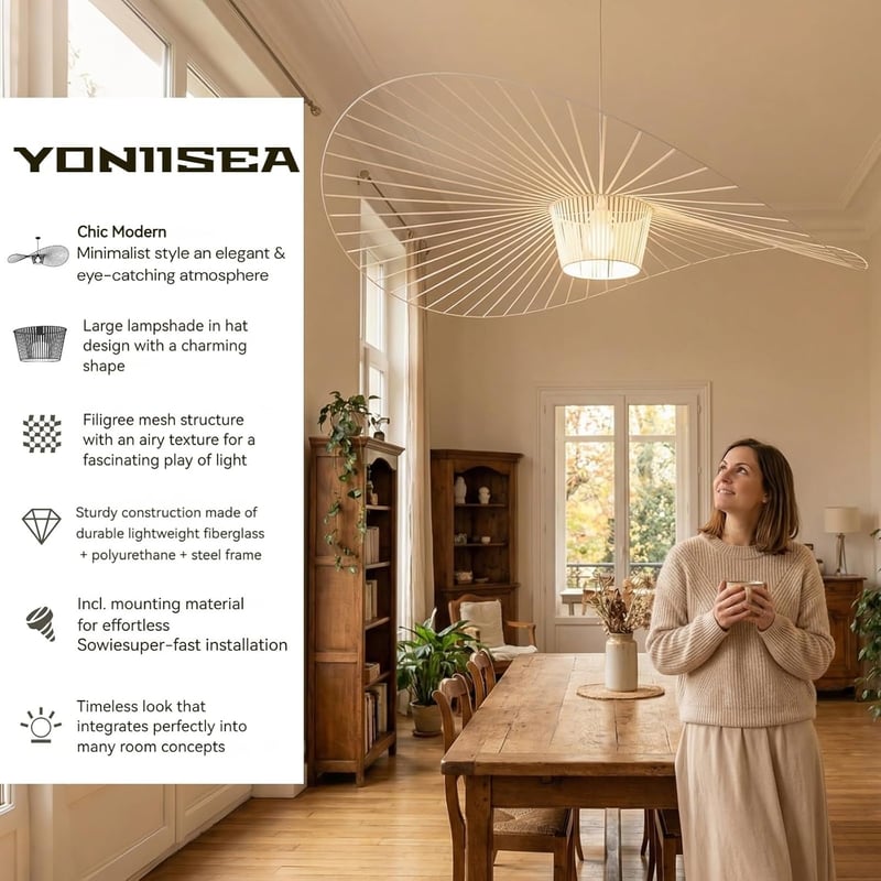YONIISEA E27 Vintage Függőlámpa Nordik Stílusú Állítható Magasságú Fehér 80cm