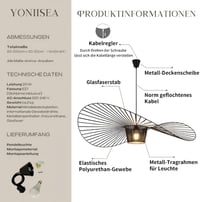 Závesné svietidlo YONIISEA Vertigo 120 cm čierne, E27 retro luster do obývačky, reštaurácie a baru, dizajn klobúka zo sklených vlákien, max. 40 W 7