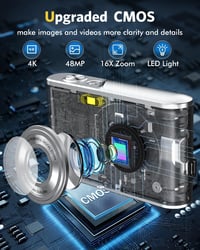 YOODEE 4K digitális fényképezőgép 16x zoom, 32GB memóriakártya, kompakt kamera 5