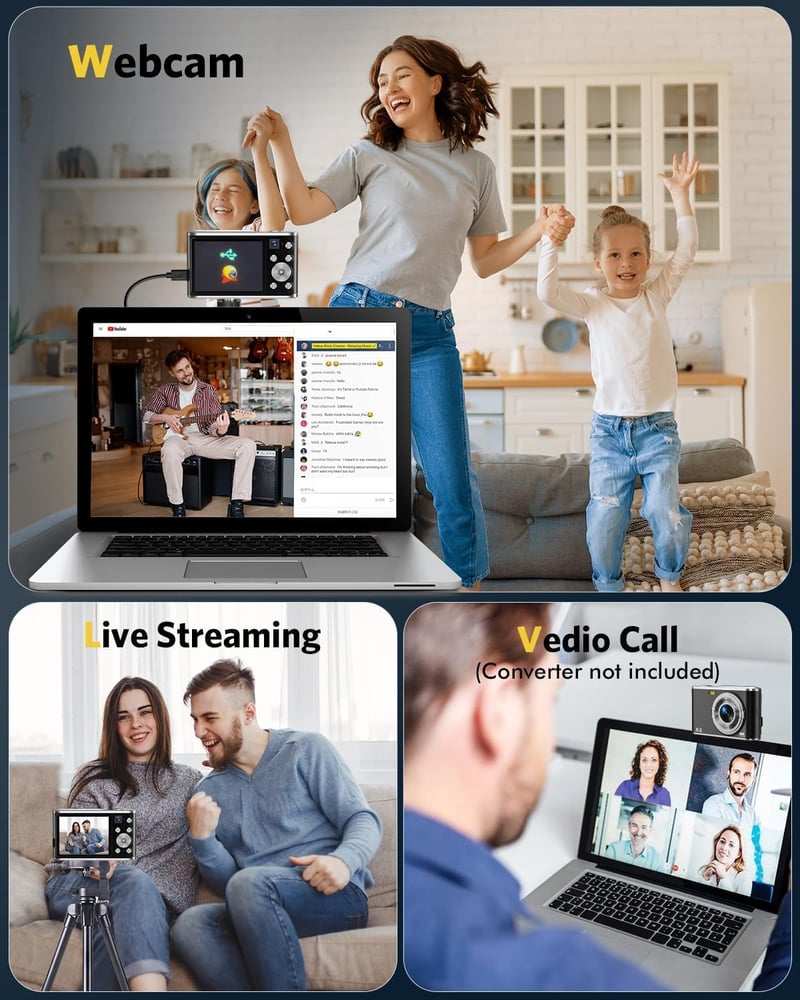 YOODEE 4K digitális fényképezőgép 16x zoom, 32GB memóriakártya, kompakt kamera