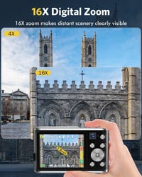 YOODEE 4K digitális fényképezőgép 16x zoom, 32GB memóriakártya, kompakt kamera 6