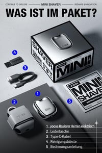 Yoose Mini Elektromos Borotva Férfiaknak IPX7 Vízálló 7200 RPM 8