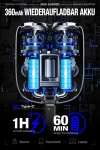 Yoose Mini Elektromos Borotva Férfiaknak IPX7 Vízálló 7200 RPM 6