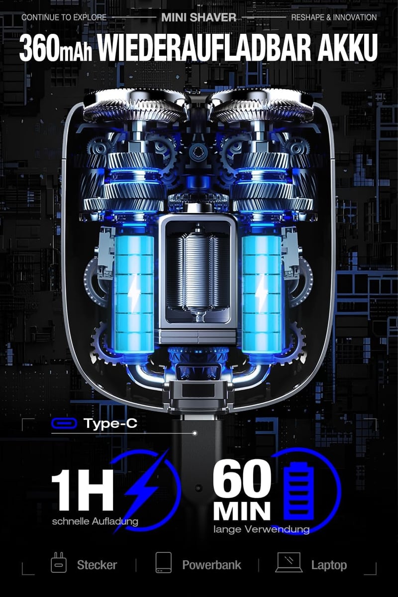 Yoose Mini Elektromos Borotva Férfiaknak IPX7 Vízálló 7200 RPM