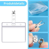 Yoosso Set 100 bucăți suport pentru legitimații cu clips, transparent, orizontal, 9 x 8,5 cm, port-card cu clips pentru ecusoane 5