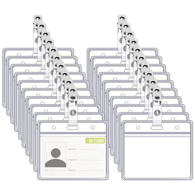 Yoosso Set 100 bucăți suport pentru legitimații cu clips, transparent, orizontal, 9 x 8,5 cm, port-card cu clips pentru ecusoane