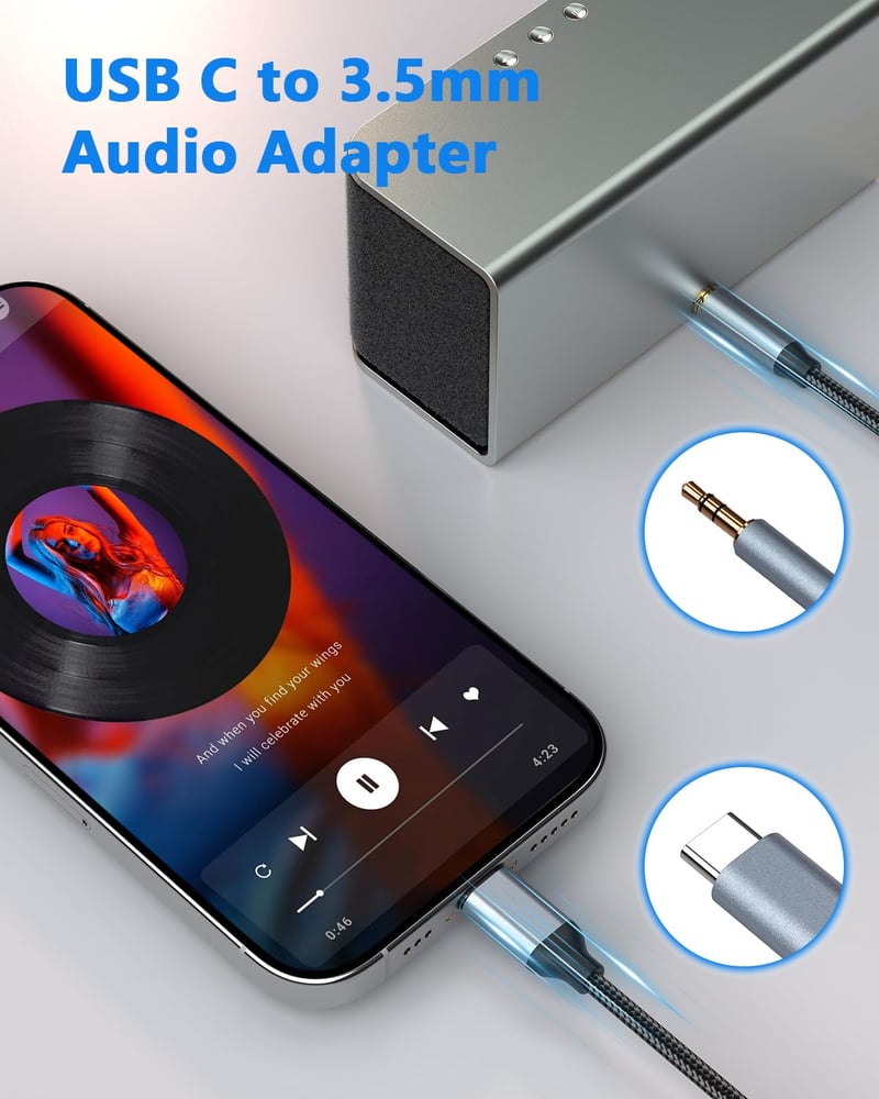 yootech USB C - 3.5mm Jack Kábel 1m, Type C Aux Adapter iPhone 15/16/17 Samsung Galaxy S23/S22 Huawei Fejhallgató Hangszóró Autórádió