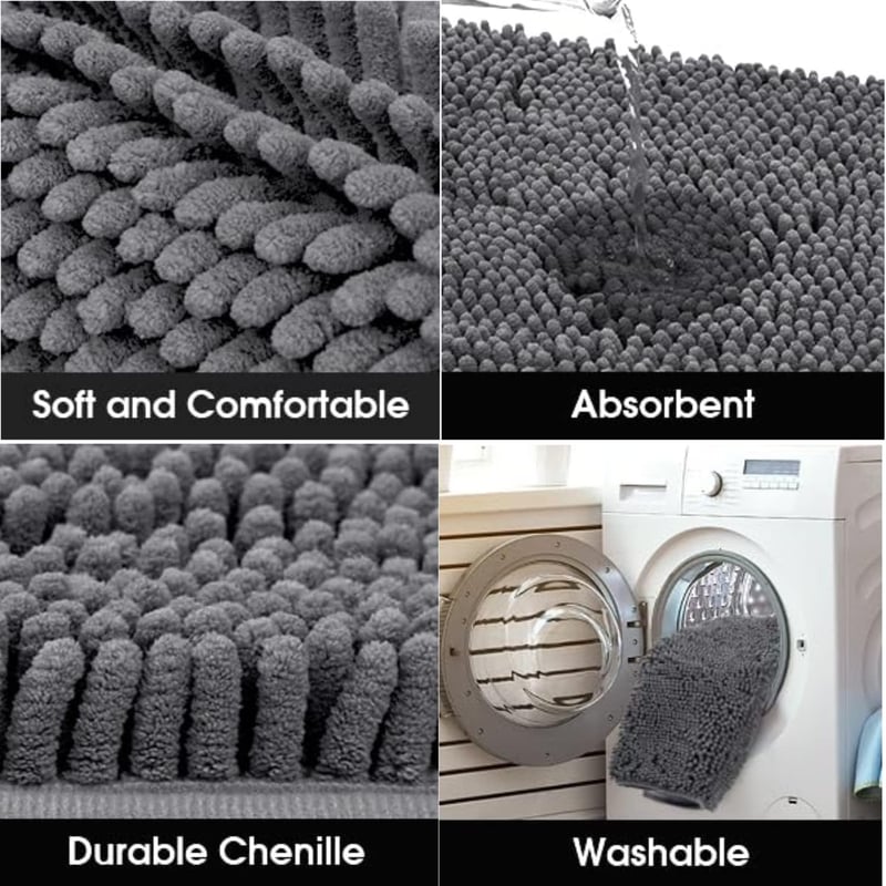 YOOTUKL Chenille Fürdőszobai Kilépő Szürke 50x80cm Csúszásmentes Mosható