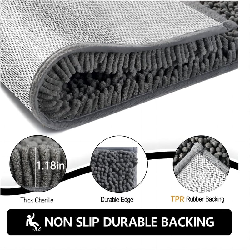 YOOTUKL Chenille Fürdőszobai Kilépő Szürke 50x80cm Csúszásmentes Mosható