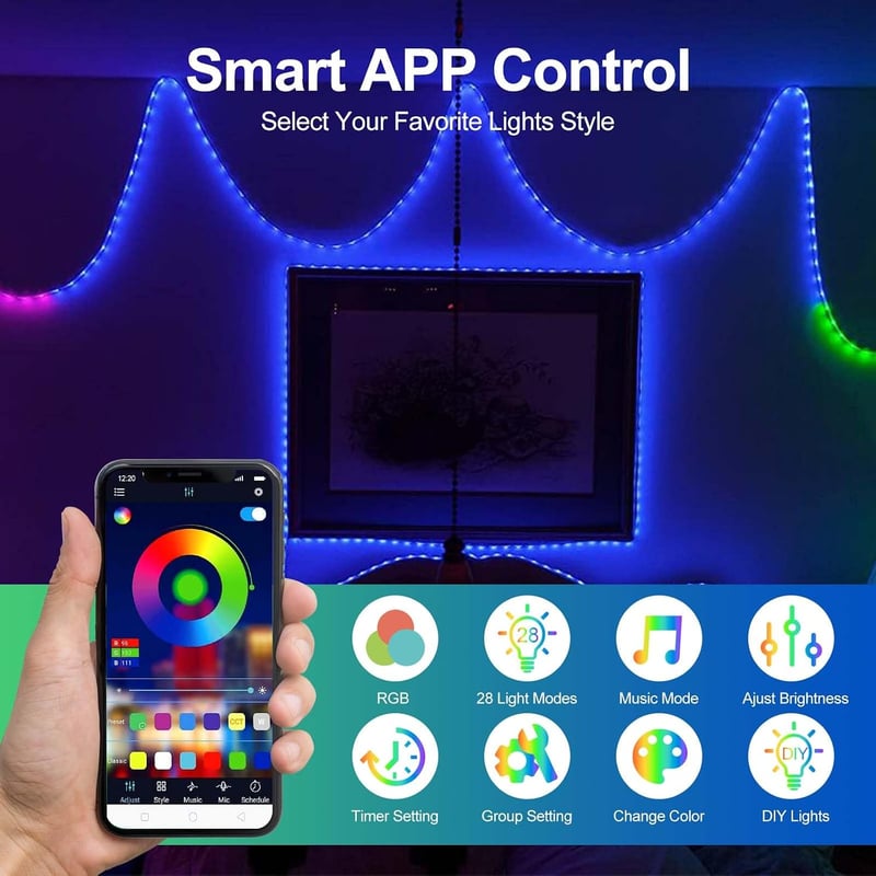 YOOULIT 12M RGB LED szalag Bluetooth vezérléssel távirányítóval