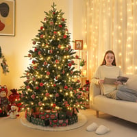 Yorbay 180 cm Nordmann Fenyő Műfenyő 350 LED Világítással - Élethű PE/PVC Karácsonyfa Fa Talppal, Természetes Megjelenésű, Kül- és Beltéri H 6