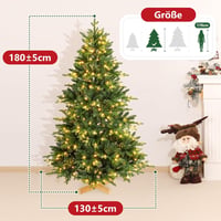Yorbay 180 cm Nordmann Fenyő Műfenyő 350 LED Világítással - Élethű PE/PVC Karácsonyfa Fa Talppal, Természetes Megjelenésű, Kül- és Beltéri H 2