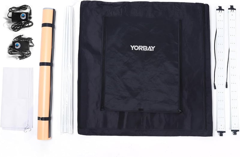 Yorbay 80x80 cm LED fénykocka fotóstúdió szett 4 háttérrel profi fénydoboz
