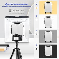Yorbay 80x80 cm LED fénykocka fotóstúdió szett 4 háttérrel profi fénydoboz 5