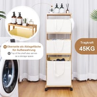 Yorbay Bambú Szennyestartó Kosár Kerekekkel - 108x32x43cm Fekete Tárolópolcos Rendszerező Fürdőszobába, Hálószobába, Nappaliba 3