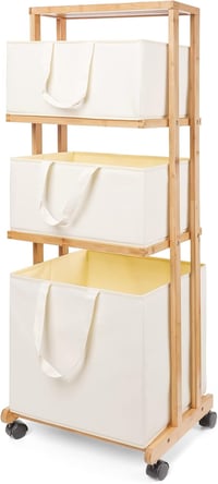 Yorbay Bambú Szennyestartó Kosár Kerekekkel - 108x32x43cm Fekete Tárolópolcos Rendszerező Fürdőszobába, Hálószobába, Nappaliba 1