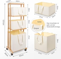 Yorbay Bambú Szennyestartó Kosár Kerekekkel - 108x32x43cm Fekete Tárolópolcos Rendszerező Fürdőszobába, Hálószobába, Nappaliba 2