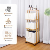 Yorbay Bambú Szennyestartó Kosár Kerekekkel - 108x32x43cm Fekete Tárolópolcos Rendszerező Fürdőszobába, Hálószobába, Nappaliba 5