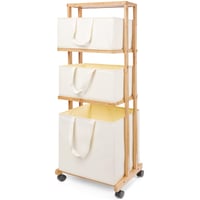 Yorbay Bamboo Crna Kupaonska Polica s Kotačima - 4-Razinska Košara za Rublje Organizator, s Uklonjivim Košarama za Pohranu, 121x34x42 cm, Bambus 1