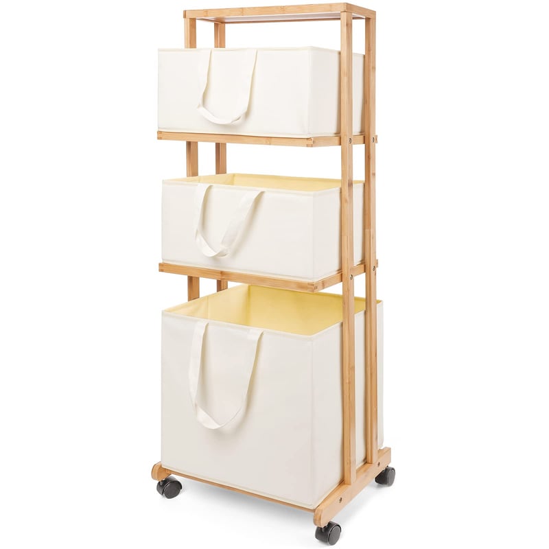 Yorbay Bamboo Crna Kupaonska Polica s Kotačima - 4-Razinska Košara za Rublje Organizator, s Uklonjivim Košarama za Pohranu, 121x34x42 cm, Bambus