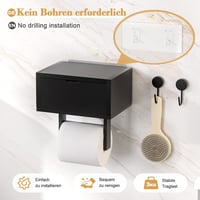 Yorbay Bambusz WC-papír Tartó Nedves Törlőkendő Tárolóval - Fekete Fürdőszobai Állvány 2 Akasztóval - Fúrás Nélkül Felszerelhető Öntapadós 3