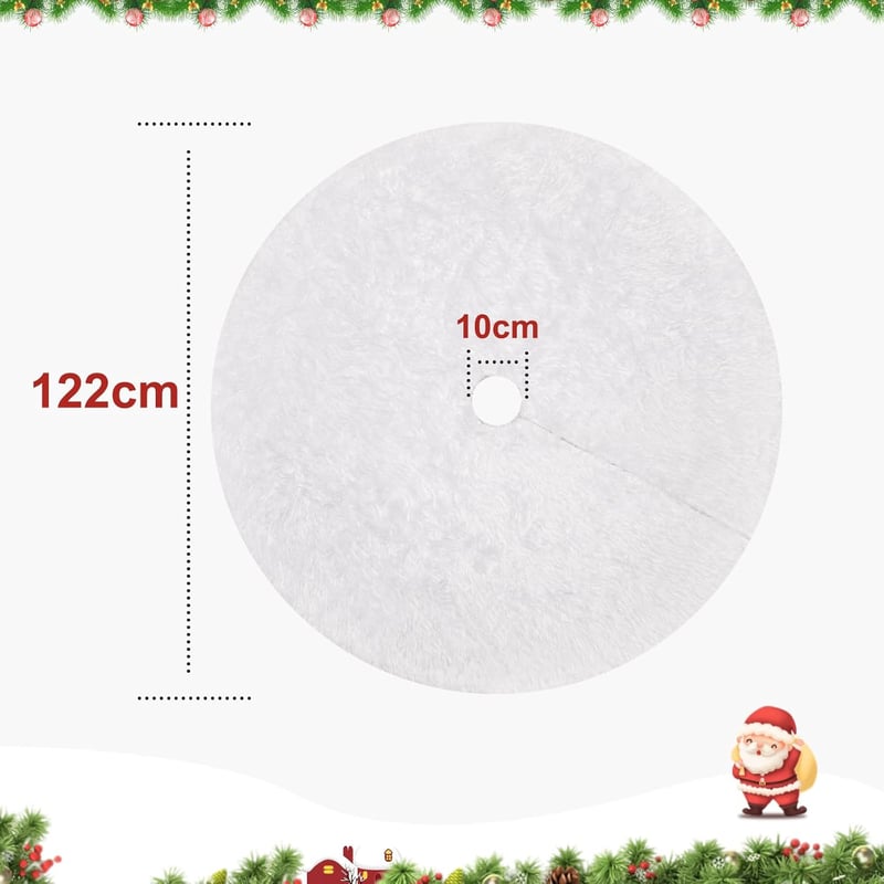 Yorbay Fehér Műszőrme Karácsonyfaszoknya 122cm - Hópelyhes Kerek Plüss Takaró Fenyőfa Alá, Talpat Takaró Szőnyeg