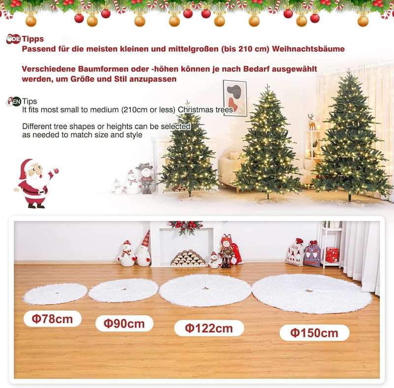Yorbay Fehér Műszőrme Karácsonyfaszoknya 122cm - Hópelyhes Kerek Plüss Takaró Fenyőfa Alá, Talpat Takaró Szőnyeg