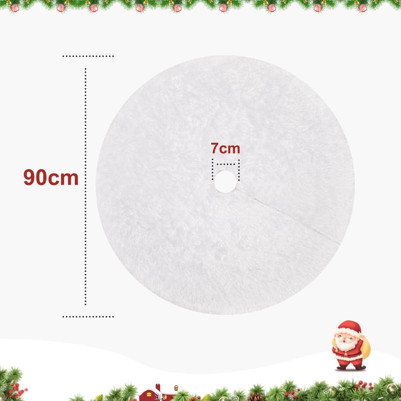 Yorbay Fehér Műszőrme Karácsonyfaszoknya 90cm - Kerek Plüss Alátét Karácsonyfa Talphoz, Hópelyhes Dekoráció Beltérre és Kültérre