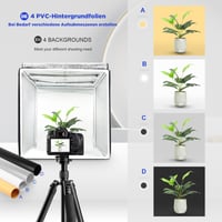 Yorbay Fotografický štúdiový stan 60x60x60 cm, 2 LED pásy 5500K, 4 pozadia (biela/čierna/čistá biela/sivá), prenosný, skladací, CRI 95+ 6