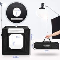 Yorbay Fotografický štúdiový stan 60x60x60 cm, 2 LED pásy 5500K, 4 pozadia (biela/čierna/čistá biela/sivá), prenosný, skladací, CRI 95+ 2