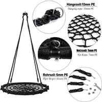 Yorbay Függőfotel Hálófotel Pókháló Függesztett Kötélekkel 200kg Terhelhetőség 100cm Fekete - diameter 100 cm, Black 3