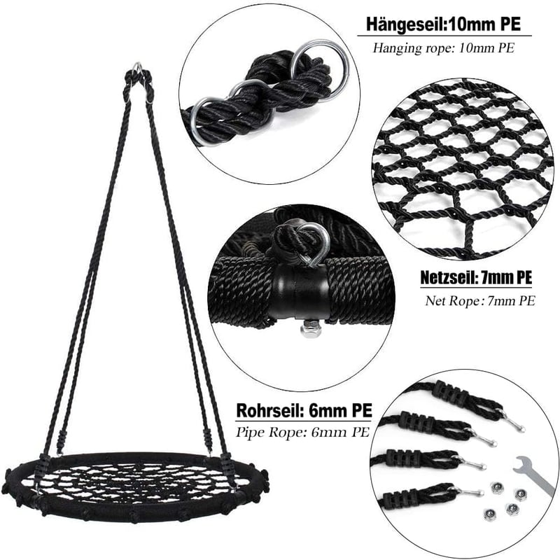 Yorbay Függőfotel Hálófotel Pókháló Függesztett Kötélekkel 200kg Terhelhetőség 100cm Fekete - diameter 100 cm, Black