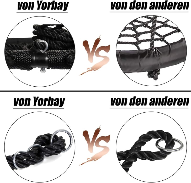 Yorbay Függőfotel Hálófotel Pókháló Függesztett Kötélekkel 200kg Terhelhetőség 100cm Fekete - diameter 100 cm, Black