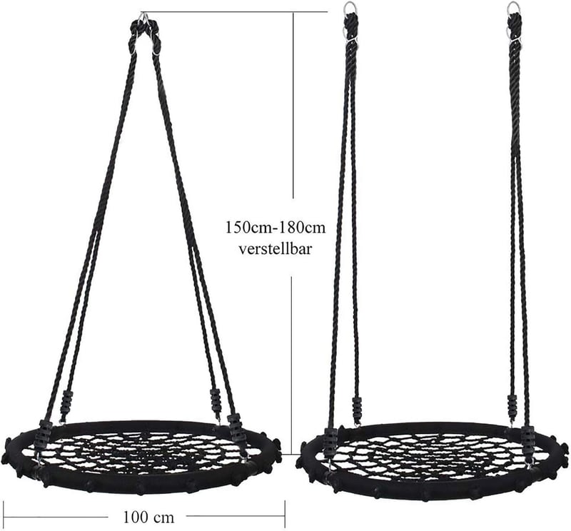 Yorbay Függőfotel Hálófotel Pókháló Függesztett Kötélekkel 200kg Terhelhetőség 100cm Fekete - diameter 100 cm, Black