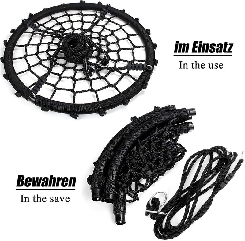 Yorbay Függőfotel Hálófotel Pókháló Függesztett Kötélekkel 200kg Terhelhetőség 100cm Fekete - diameter 100 cm, Black