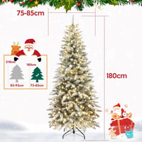 Yorbay Karcsú Havas Műfenyő 180 cm - Beépített 220 LED Meleg Fehér Világítással, PVC/PE Anyagból, Könnyen Összeállítható Karácsonyfa 2